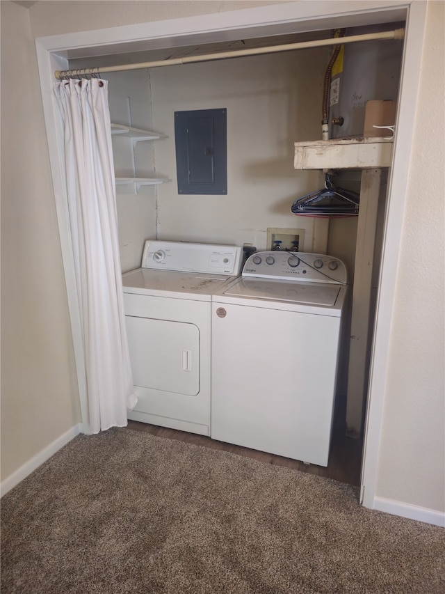 91 Heather Ln, Pottsboro, TX 75076 - laundry area featuring electric panel, washer and clothes dryer, and carpet floors