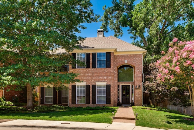 18423 Rain Dance Trl, Dallas, TX 75252 - view of front facade with a chimney and brick siding