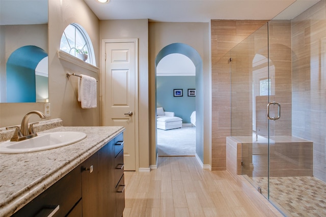 18423 Rain Dance Trl, Dallas, TX 75252 - bathroom with vanity and a shower stall
