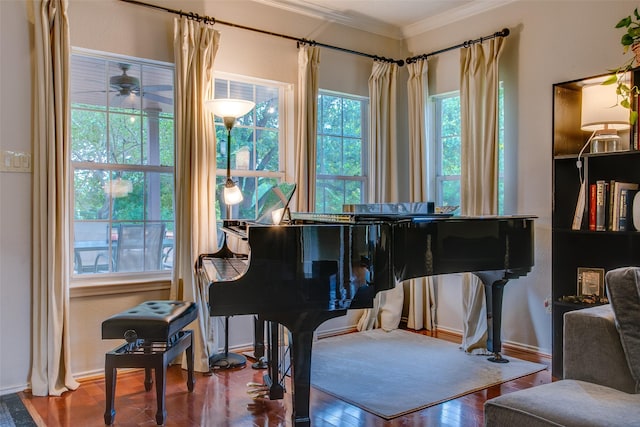 18423 Rain Dance Trl, Dallas, TX 75252 - sitting room featuring ornamental molding, wood finished floors, and ceiling fan