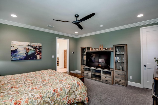 1001 Quarry Ct, Granbury, TX 76048 - bedroom featuring ornamental molding, recessed lighting, and a ceiling fan