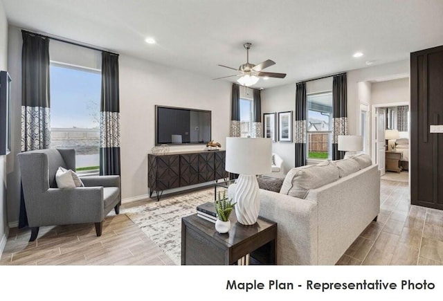 1806 Iris, Melissa, TX 75454 - living room featuring healthy amount of natural light, wood finish floors, a ceiling fan, and recessed lighting