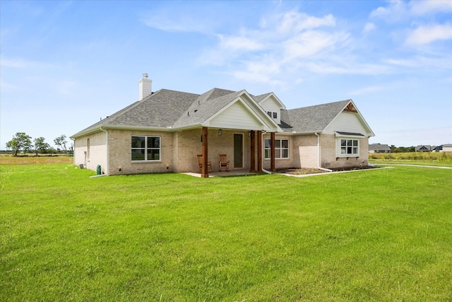 5150 Fox Trot Ln, Caddo Mills, TX 75135 - view of front of house featuring brick siding, a front lawn, a shingled roof, and a chimney