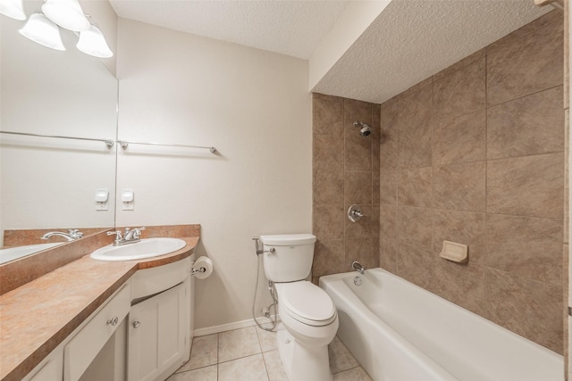5105 French Wood Dr, Arlington, TX 76016 - bathroom with vanity, tile patterned floors, a textured ceiling, and  shower combination