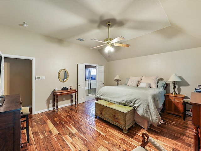 1597 Sweetbriar Dr, Allen, TX 75002 - bedroom featuring vaulted ceiling, dark wood finished floors, and ceiling fan