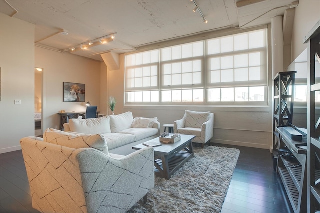 2600 W 7th St Unit 2452, Fort Worth, TX 76107 - living room with rail lighting and dark wood finished floors