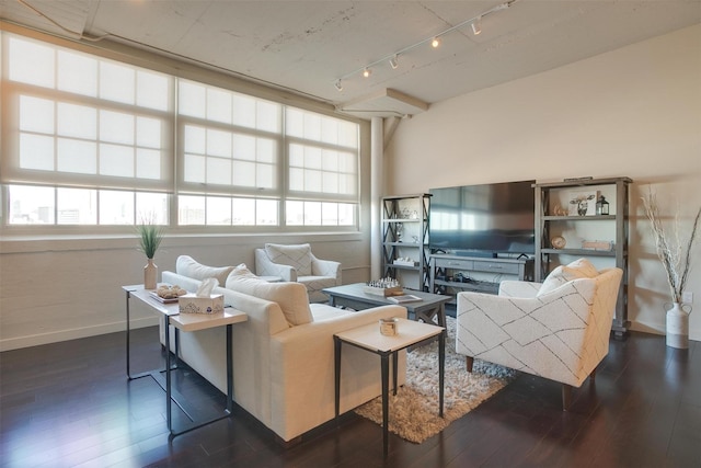 2600 W 7th St Unit 2452, Fort Worth, TX 76107 - living room featuring rail lighting and dark wood-style flooring