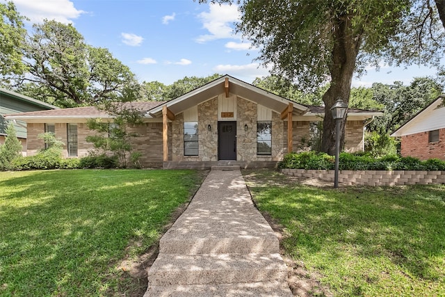 212 Timberlake Dr, Azle, TX 76020 - mid-century inspired home with a front lawn and stone siding