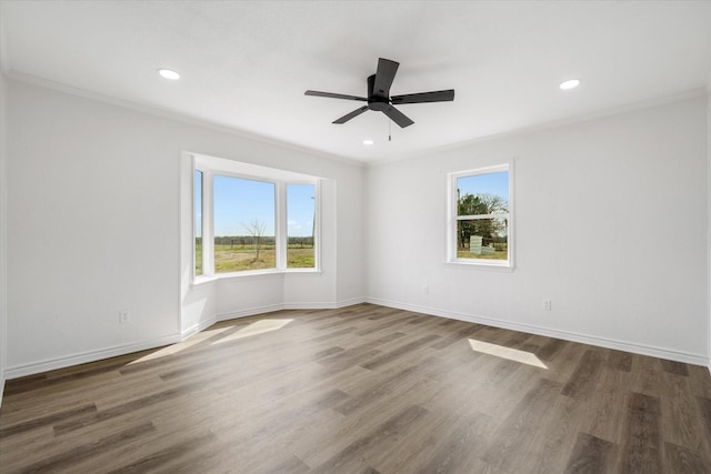110 Vz County Road 1128, Fruitvale, TX 75127 - spare room with crown molding, healthy amount of natural light, a ceiling fan, wood finished floors, and recessed lighting