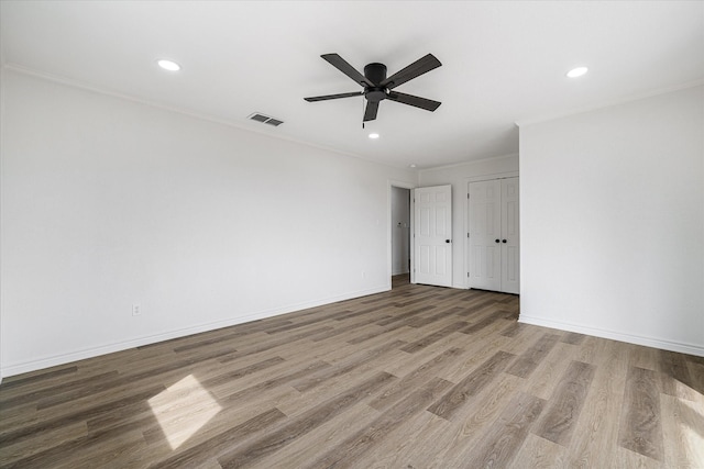 110 Vz County Road 1128, Fruitvale, TX 75127 - unfurnished room featuring recessed lighting, wood finished floors, a ceiling fan, and ornamental molding