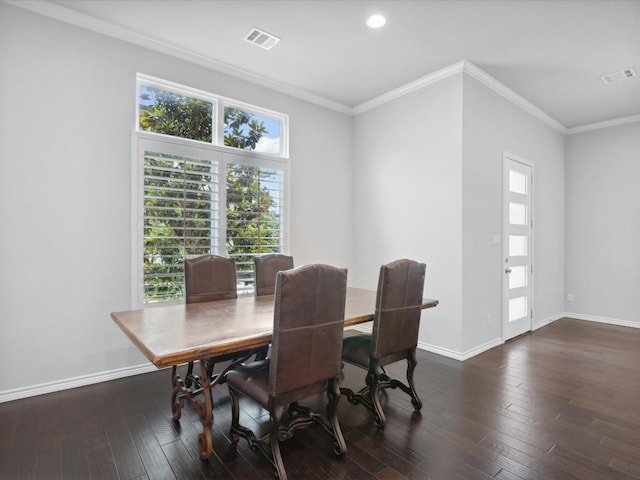 324 Nursery Ln, Fort Worth, TX 76114 - dining area with dark wood-style floors, crown molding, and recessed lighting