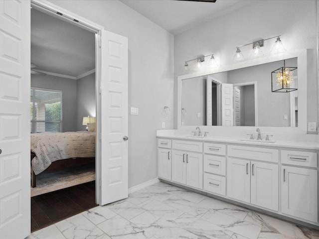 324 Nursery Ln, Fort Worth, TX 76114 - bathroom featuring ensuite bath, double vanity, marble finish floors, and a chandelier