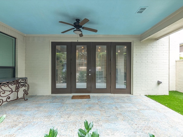 324 Nursery Ln, Fort Worth, TX 76114 - doorway to property with french doors, brick siding, ceiling fan, and a patio