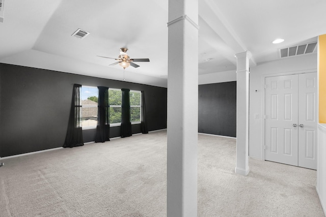 108 Bear Trl, Waxahachie, TX 75165 - carpeted empty room featuring ceiling fan and decorative columns