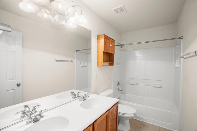 108 Bear Trl, Waxahachie, TX 75165 - full bath with shower / bath combination, tile patterned floors, double vanity, and a chandelier