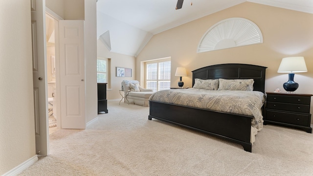 2741 Barrington Dr, Plano, TX 75093 - bedroom with vaulted ceiling, carpet flooring, ceiling fan, and crown molding