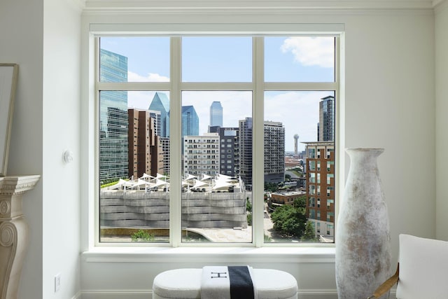 2555 N Pearl St Unit 1101, Dallas, TX 75201 - doorway with a view of skyline and crown molding