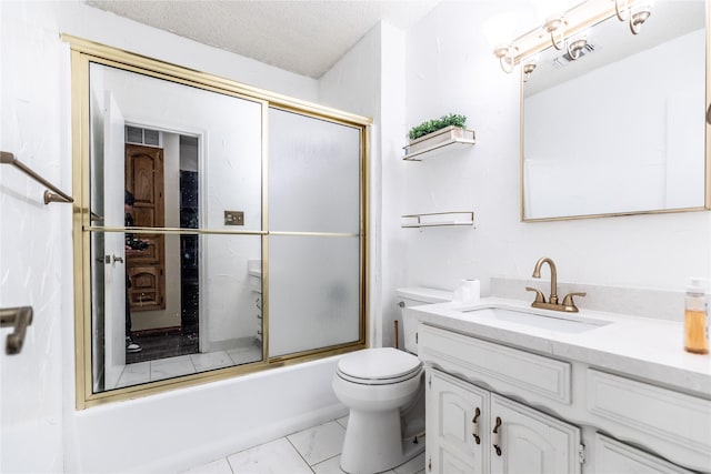 1237 Linkwood Ln, Lancaster, TX 75146 - bathroom featuring vanity, bath / shower combo with glass door, and a textured ceiling