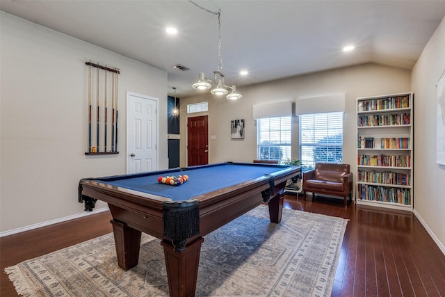 5104 Pebble Beach Trl, Denton, TX 76208 - rec room with billiards, wood finished floors, and recessed lighting