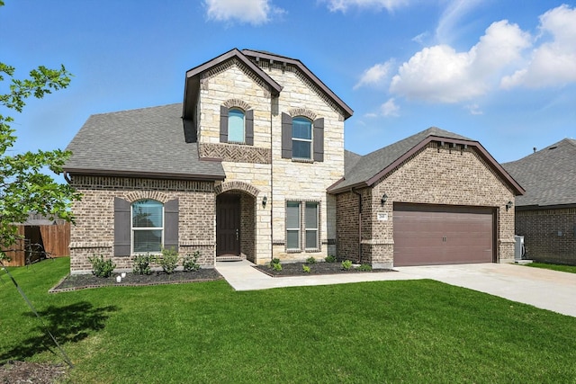 260 Clairmont Dr, Ponder, TX 76259 - french country home with a shingled roof, brick siding, and concrete driveway