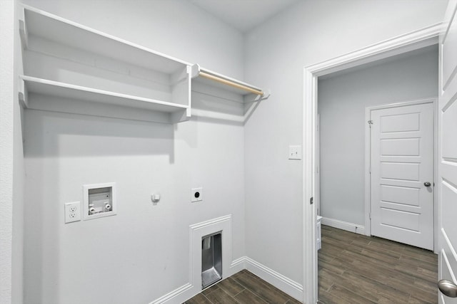 260 Clairmont Dr, Ponder, TX 76259 - washroom with electric dryer hookup, washer hookup, gas dryer hookup, and dark wood-style flooring