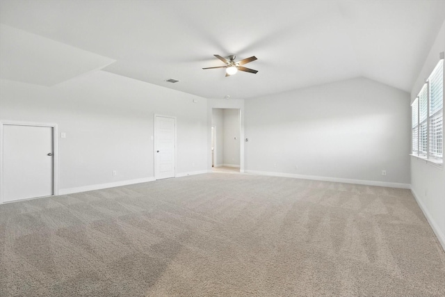260 Clairmont Dr, Ponder, TX 76259 - unfurnished room featuring a ceiling fan, vaulted ceiling, and light carpet