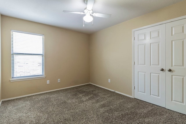 13264 Harvest Ridge Rd, Fort Worth, TX 76244 - unfurnished bedroom with dark carpet, a closet, and a ceiling fan