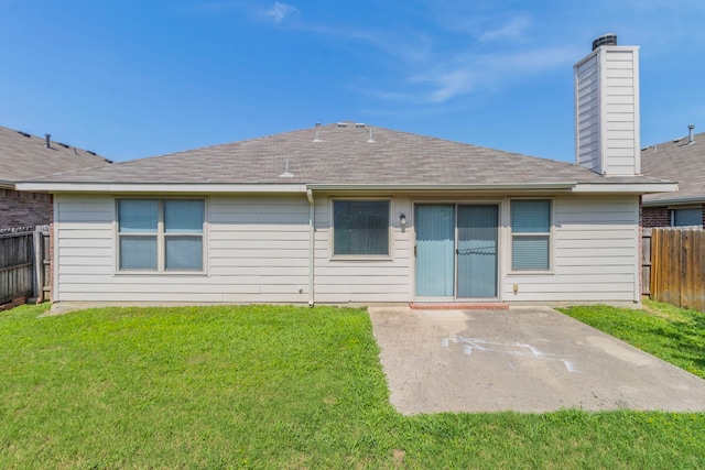13264 Harvest Ridge Rd, Fort Worth, TX 76244 - rear view of house featuring a fenced backyard, a patio, a chimney, and a shingled roof