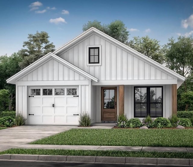 6122 Chickasaw Dr, Mabank, TX 75156 - modern farmhouse style home with board and batten siding, an attached garage, and driveway