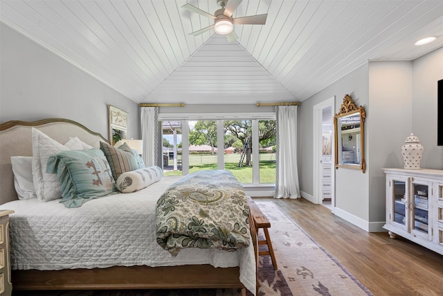 7116 Serrano Dr, Benbrook, TX 76126 - bedroom with wooden ceiling, wood finished floors, vaulted ceiling, ceiling fan, and recessed lighting