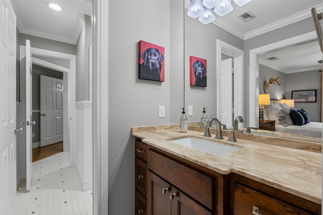 7116 Serrano Dr, Benbrook, TX 76126 - bathroom featuring vanity and crown molding
