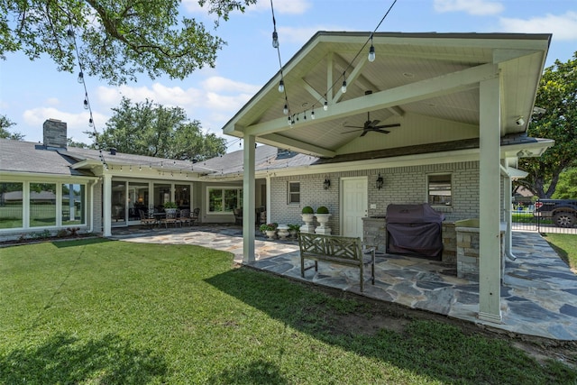 7116 Serrano Dr, Benbrook, TX 76126 - rear view of property with ceiling fan, a patio area, and brick siding