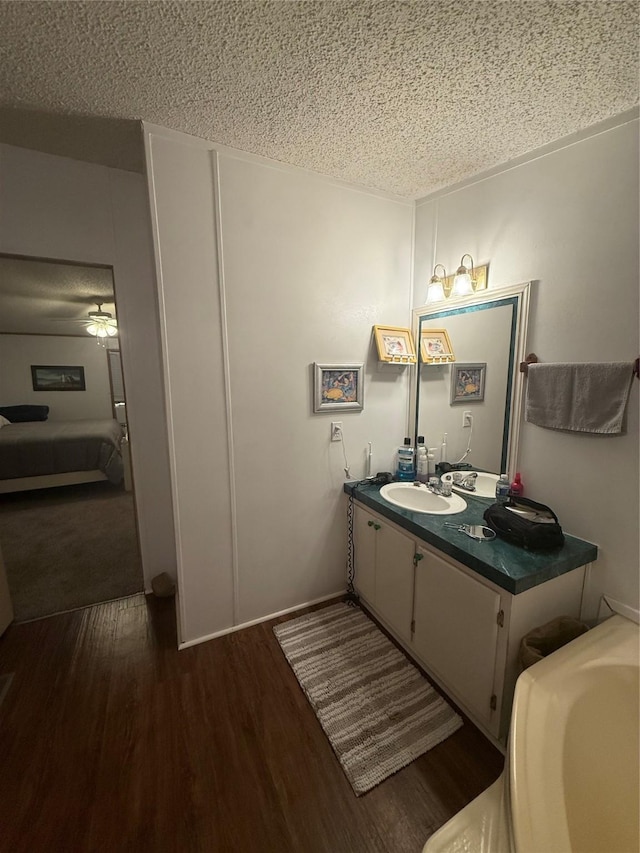 122 Vz County Road 3735, Wills Point, TX 75169 - bathroom featuring a textured ceiling, wood finished floors, and vanity