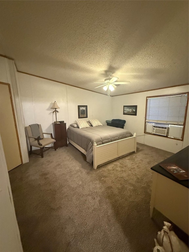 122 Vz County Road 3735, Wills Point, TX 75169 - bedroom with carpet, cooling unit, a textured ceiling, and ceiling fan