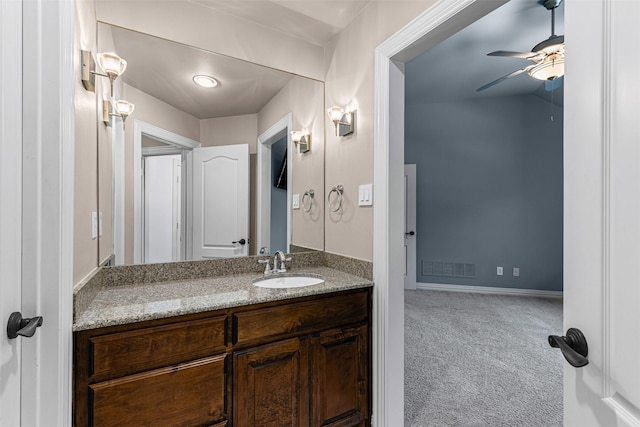 2001 Oak View Ct, Cross Roads, TX 76227 - bathroom featuring vanity and ceiling fan