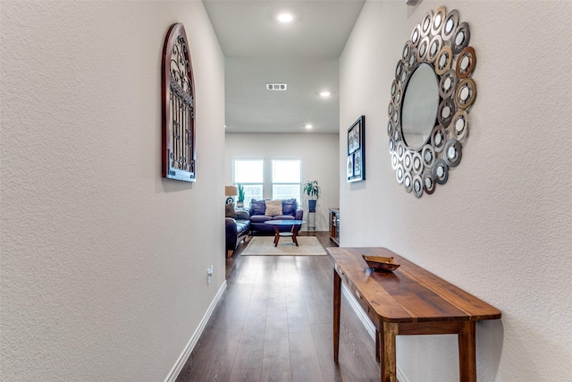 4319 Pyramid Dr, Forney, TX 75126 - corridor featuring dark wood finished floors, recessed lighting, and a textured wall