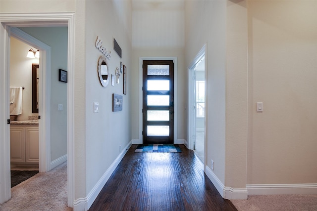 11100 Tanager Ln, Cross Roads, TX 76227 - entryway featuring dark wood-type flooring and baseboards
