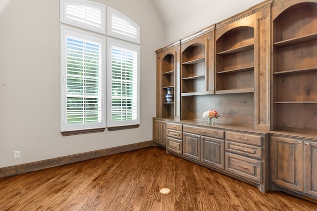 1707 Ponderosa Trl, Sachse, TX 75048 - unfurnished office with lofted ceiling and dark wood finished floors
