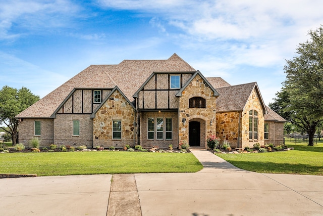 1707 Ponderosa Trl, Sachse, TX 75048 - english style home featuring stone siding, a front yard, and brick siding