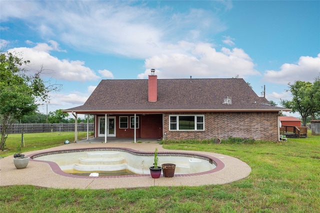 875 Cr221, Stephenville, TX 76401 - rear view of property featuring a chimney, a patio area, a shingled roof, and brick siding