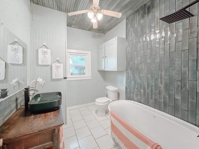 408 S Throckmorton Ave, Kerens, TX 75144 - full bathroom with tile patterned floors, vanity, and a ceiling fan