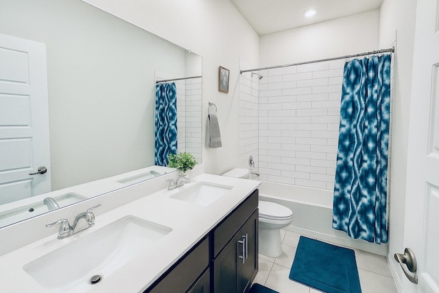3316 Azure Ln, Celina, TX 75009 - full bath with double vanity, tile patterned floors, and shower / bathtub combination with curtain