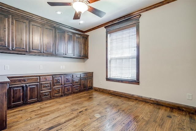 1023 Winding Creek Dr, Kennedale, TX 76060 - empty room with ornamental molding, light wood finished floors, ceiling fan, and recessed lighting
