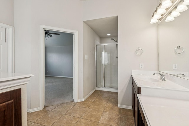 326 Blackhaw Dr, Fate, TX 75087 - full bath featuring a stall shower, tile patterned floors, and vanity