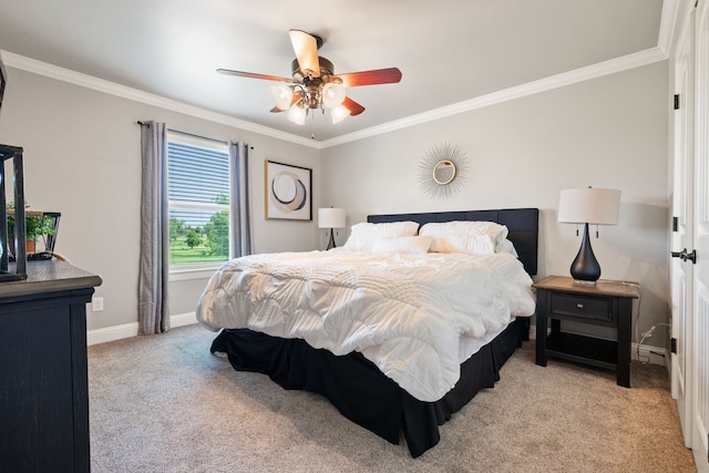 10107 Ravenswood Rd, Granbury, TX 76049 - bedroom featuring light colored carpet, ornamental molding, and a ceiling fan