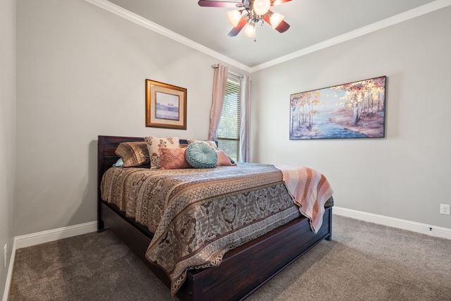 10107 Ravenswood Rd, Granbury, TX 76049 - carpeted bedroom featuring ornamental molding and ceiling fan