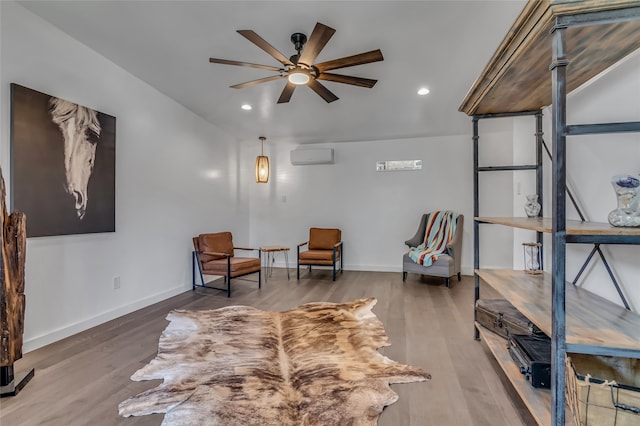 3449 W T Parr Rd W, Grapevine, TX 76051 - sitting room with a wall unit AC, ceiling fan, wood finished floors, recessed lighting, and vaulted ceiling