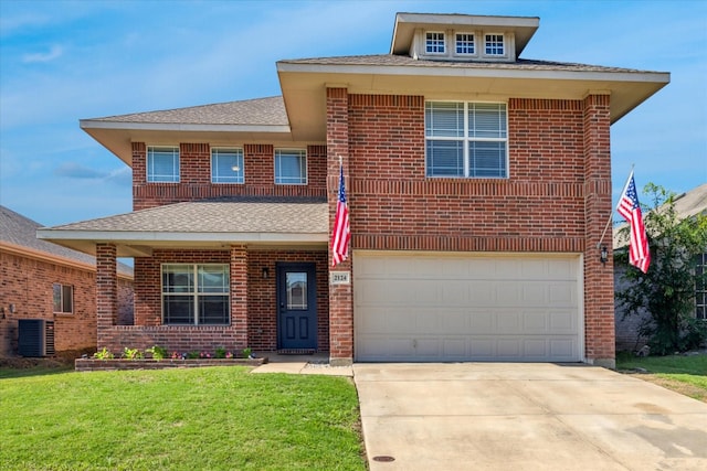 2124 Franks St, Fort Worth, TX 76177 - view of front of home featuring a front yard, concrete driveway, a garage, brick siding, and roof with shingles