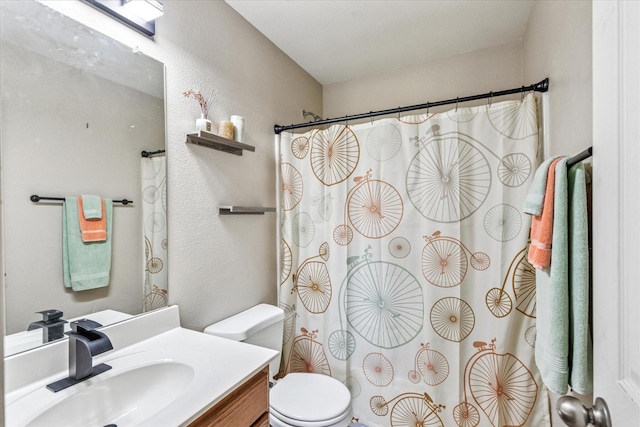 2124 Franks St, Fort Worth, TX 76177 - bathroom with vanity, a textured wall, and a shower with shower curtain