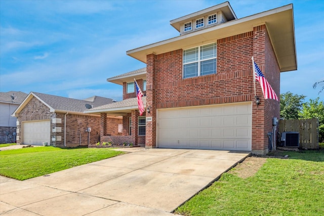 2124 Franks St, Fort Worth, TX 76177 - view of front of property with brick siding, a front lawn, concrete driveway, and a garage